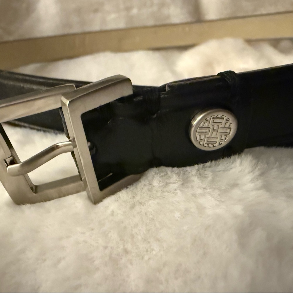 Cole Haan Black Leather Belt with Silver Buckle